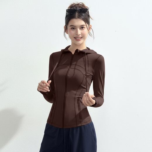 Dcw Pilates yoga jacket women's tight slimming warm fitness long-sleeved hooded running training sports top espresso M