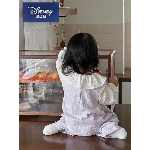 Disney (Disney) Baby Spring and Autumn Baby Girl Outfit Little Princess Autumn Pure Cotton Thin Overalls Set Baby Fashionable Outing Clothes Purple (Bottoming Shirt + Overalls) 80 cm 7-11 months