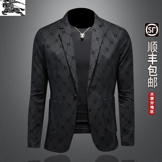 B PRORSUM Burberry European Station Spring and Autumn Youth Thin Section Autumn Long Sleeve Large Size Men's Popular Handsome Suit Men's Fashion Black M