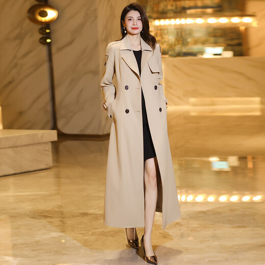 OLJ Light Luxury Brand Long Windbreaker Jacket Women's 2025 Spring and Autumn New Slim Fit Temperament Slim High-Quality Coat Off-White L