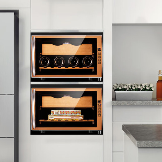 CIGARLOONG 25C cigar cabinet temperature controlled and moisturizing Spanish cedar wood naked small mini humidifier cabinet household energy-saving silent electronic cabinet dual-core dual-core refrigeration constant temperature red wine cabinet golden cigar style 25L cigar cabinet