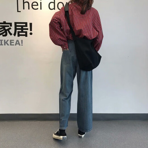 
Mannaxuan's new summer high-waist straight nine-point jeans for women's bf Korean version large size loose retro versatile dad wide-leg pants light blue 9923 single size collection and purchase priority delivery