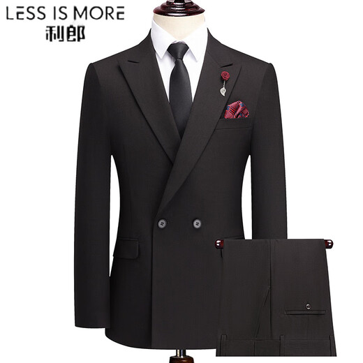 Lilan suit men's suit spring and autumn business professional work clothes versatile set with casual two-piece fashion dress black M 170