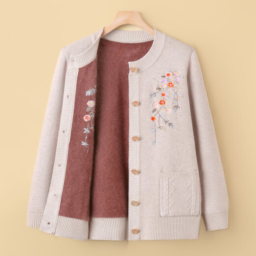 Ink puppet warm clothes and sweaters for middle-aged and elderly women, grandma's autumn and winter thick velvet coat, foreign style mother's wear, versatile knitted cardigan
