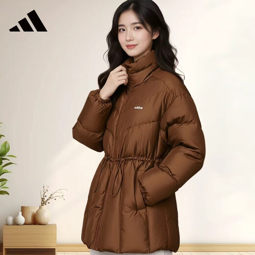 Adidas Women's Winter Stand Collar Fashionable Waist Drawstring Casual Down Jacket L
