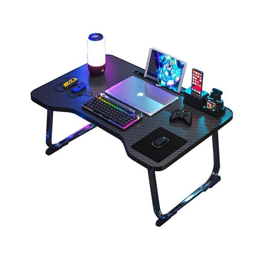 Office computer table foldable laptop table dormitory gaming style carbon fiber dormitory bed table study table competitive flat version 80X52CM (luxury version black texture) high luxury gaming table reinforced carbon steel legs. Upgraded reinforcement does not shake