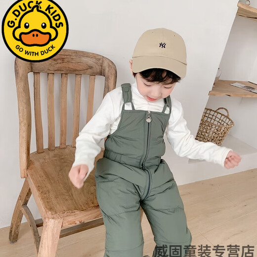 G.DUCKKIDS Korean version 2024 new winter children's down cotton pants thickened children's overalls cotton pants girls baby jumpsuit black 80 cm