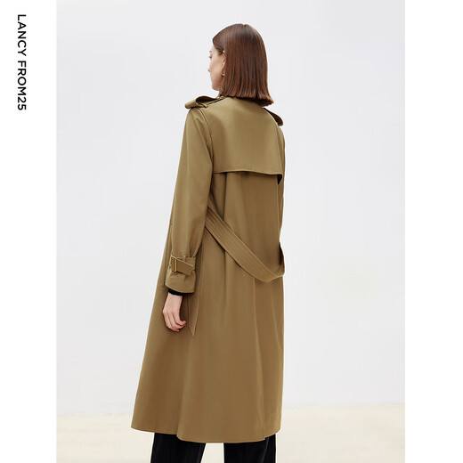 Langzi 2025 Autumn New Retro British Style Long Windbreaker Jacket Temperament High-end Double-breasted Coat Brown Green M