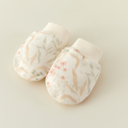 Mofan Bear Newborn Hats and Socks 4-piece Set Baby Fetal Caps 0-3 Months Autumn and Winter Boneless Anti-Scratch Gloves Baby Socks Newborn Gift Flower Newborn Four-piece Set