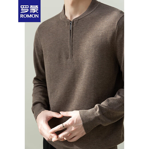 ROMON Men's Half-Zip Henley Collar Sweater Wool Blended Long-Sleeved Sweater Casual Business Autumn and Winter Clothes Dark Squirrel Gray L 105-120Jin Jin equals 0.5 kg
