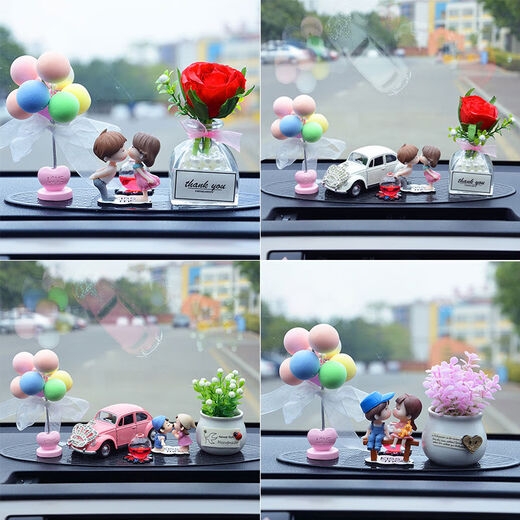 Litian car interior accessories, perfume ornaments, couple creative car decoration supplies, car, beautiful goddess style car decorations, pink rose + wedding dress white + pink car + balloon cushion