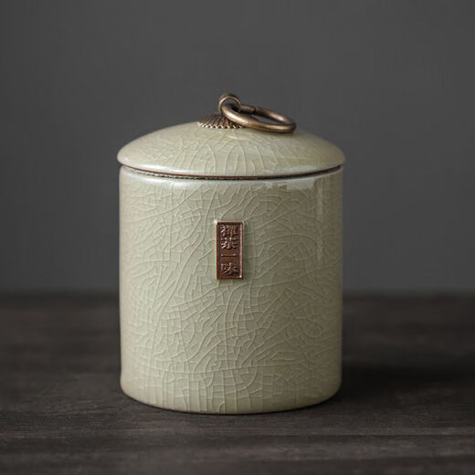 Ge Kiln Tea Jar Creative Tea Storage Jar Household Pu'er Container Portable Moisture-Proof Ceramic Jar Zen Tea Yiyi Ge Kiln Tea Jar Tianqing
