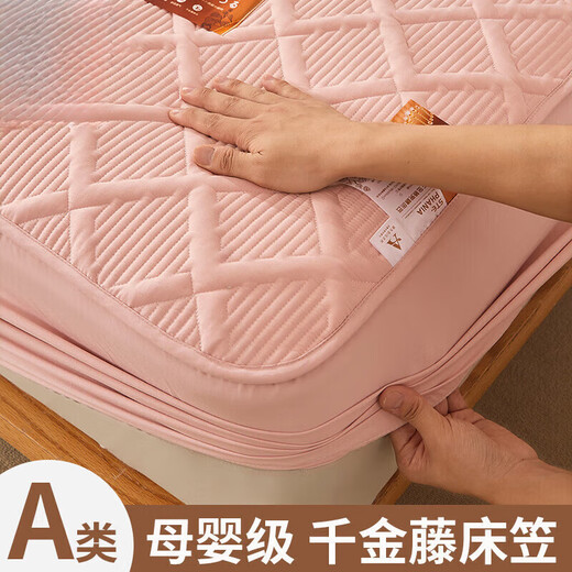 DeRUCCI's new Xinjiang cotton quilted thickened sheet single piece anti-slip Simmons mattress protector Khaki Meteor 180X200 (26-36CM extra height)