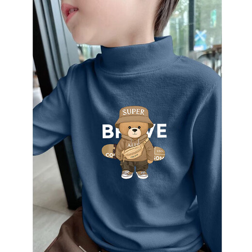 Boys' base layer shirt autumn and winter 2025 new children's warm double-sided German velvet long-sleeved T-shirt winter brushed top, apricot Y2439 150