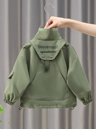 男童外套秋装2025新款春秋痞帅男孩立领上衣大儿童秋季连帽夹克潮 黑色 cm 90