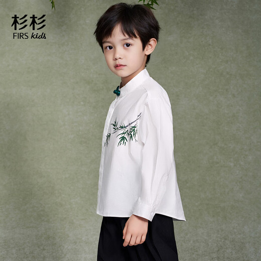 Shanshan boys' shirt new Chinese style long-sleeved children's autumn and winter style men's and large children's buttoned national style casual shirt white 120