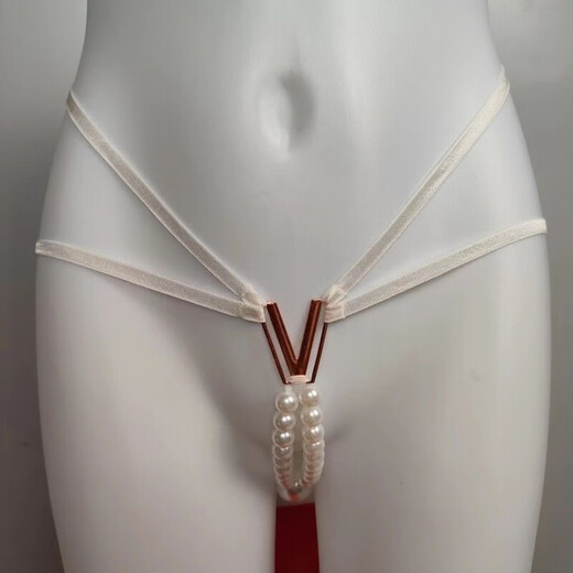 T-string Sexy Penis Pearl Massage Hollow Japanese Style Men's Seamless Lace Butt Lifting Panties Women's Sexy Red One Size