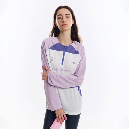 Outdoor sports cycling clothing thin sun protection half-zip contrasting stitching casual long-sleeved T-shirt gray green blue XS XS in stock