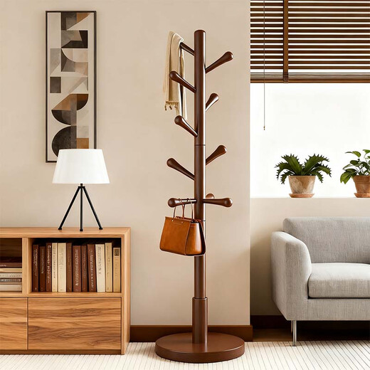 DSRAWMYT solid wood coat rack floor-standing vertical clothes rack bedroom office clothes rack simple multi-hook clothes drying rack