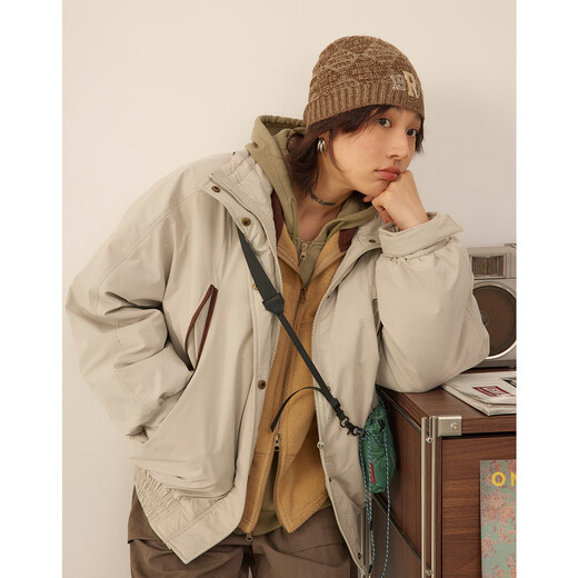 OCTOPUSME Loose, Versatile, Windproof and Warm Original Winter Couple Pocket Jacket, Green Gray L 165/88A