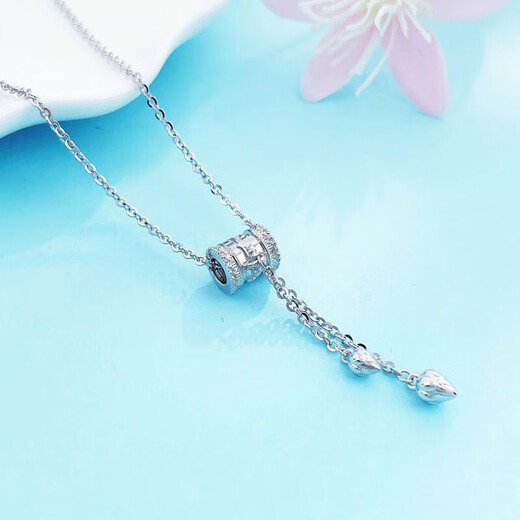 Lao Fengxiang platinum six-character mantra tube bead necklace platinum set chain platinum jewelry white gold about 7g