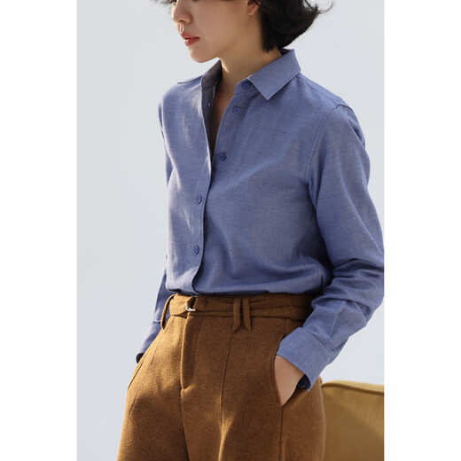 Xingzhi WeTHEE practical single product that is not cool, double-sided brushed floral yarn soft right shoulder narrow sleeve commuter shirt winter blue M