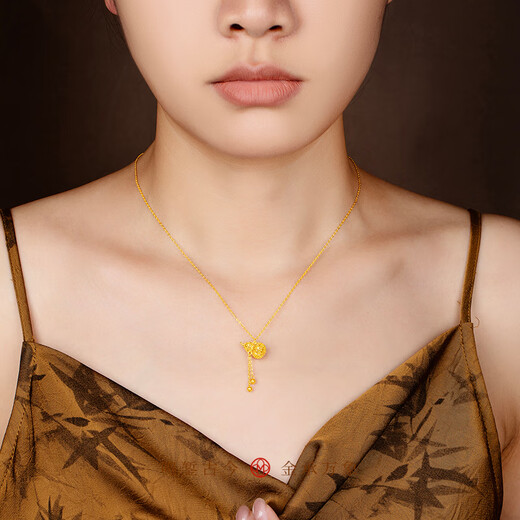 Mingzuan International 18K gold hollow gourd set chain women's au750 tassel necklace clavicle chain new birthday gift for girlfriend