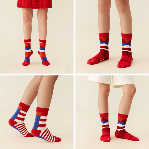 Jiao Nei Xiaotehu 555Color children's socks, boys and girls mid-calf socks, medium and large children's cotton-feel contrasting color socks, autumn and winter 3 pairs, Color Geometric 1 + Color Geometric 2 + Color Geometric 3 10-12 years old (32-37 size)