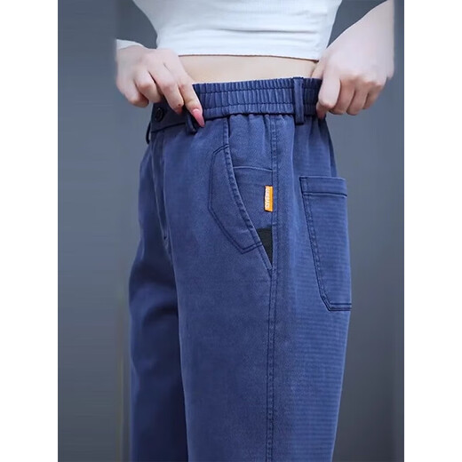 Woodpecker elastic waist casual pants for men in autumn and winter, plus velvet and thickening, middle-aged men's loose straight elastic sports long pants gray regular 32 recommended 135-145 Jin Jin equals 0.5 kg