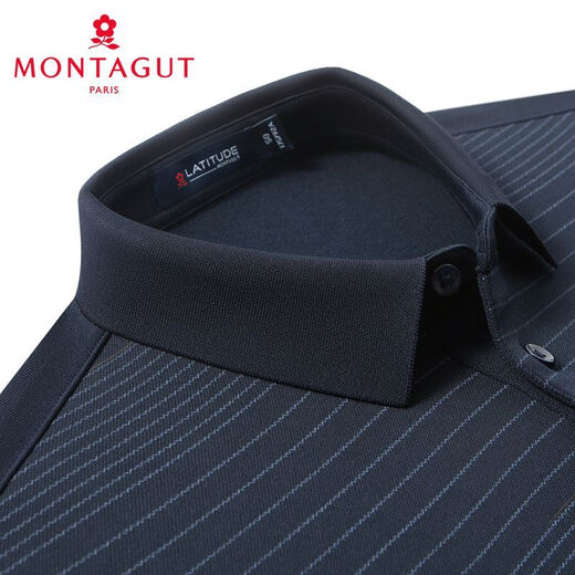 MONTAGUT mulberry silk & brushed lining men's autumn and winter long-sleeved striped POLO shirt with lapel casual business middle-aged and elderly gray blue one size fits all 46 165/84A 120Jin Jin equals 0.5kg within