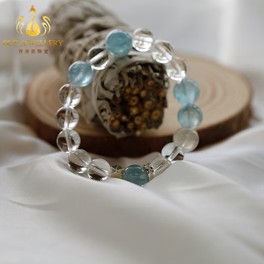 Bailuoqi Brazilian Aquamarine White Crystal Bracelet Single Circle Bracelet Sea Blue Jewelry Gift Beads 8mm