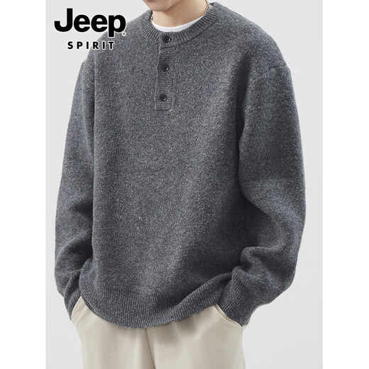 JEEP SPIRIT high-end American Henry collar sweater men's autumn and winter new lazy style casual knitted cardigan for men MM04 black 2XL