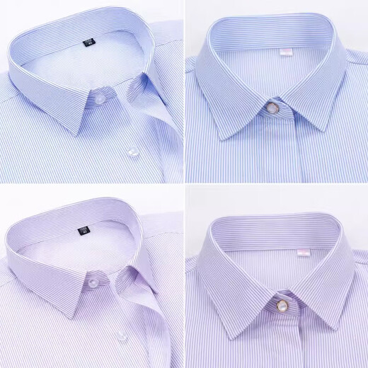 CEO Civil Servant Bamboo Fiber Non-ironing Uniform Short Sleeve Shirt for Men and Women Professional Formal Long Sleeve White Shirt Customized with Embroidered Logo 2211 (Female) Blue Stripe (Short Sleeve) Youngor 35