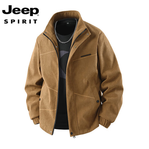 JEEP SPIRIT Corduroy New Men's Jacket Spring and Autumn Stand Collar Casual Jacket Trendy Handsome Versatile Fashion Workwear Top Black M