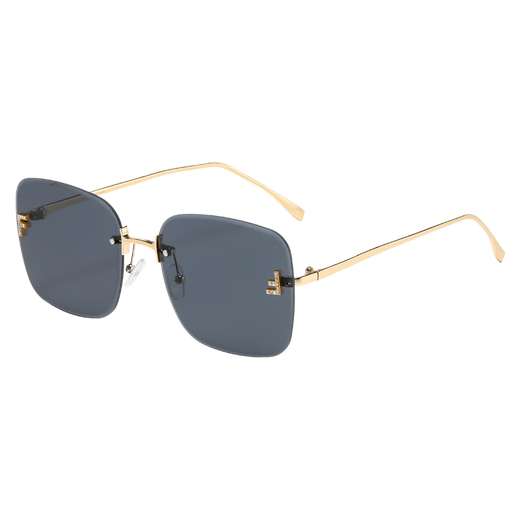 新款f字母无框太阳眼镜复古方框墨镜女时尚金属欧美风90267 灰茶