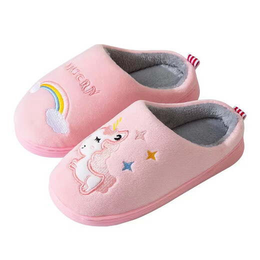 Donglai quality children's cotton slippers for baby girls in autumn and winter indoor home non-slip silent cute plush slippers broken size/fawn black 30-31 inner length 19cm/suitable for feet 28-29