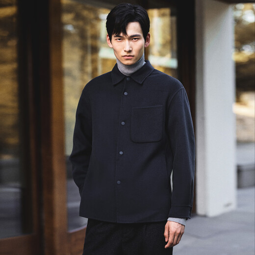 Announcement Bird Jacket Men's Autumn Men's Pure Wool Shirt Style Micro-wide Edition Double-sided Woolen Jacket Coat Lapel Micro-wide Men's Deep Ocean Blue L -48(175/96)