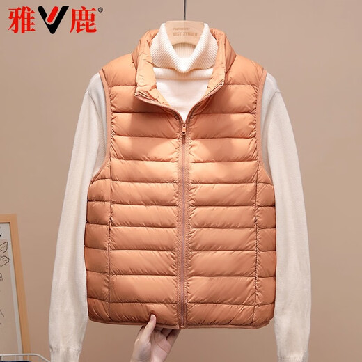 Yalu Lightweight Down Vest Women's Liner New Short Style Casual Sports Spring Outerwear Warm Stand-up Collar Vest Jacket Off-White L 100-120Jin Jin is equal to 0.5 kg