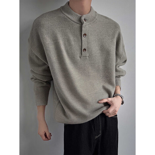 Digada Henry Collar Retro Sweater Men's Autumn and Winter Trendy American Loose Knitted Sweater Lazy Style Premium Casual Sweater SBXS-D067 Khaki XL