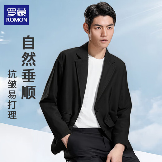 ROMON suit men's casual formal wear young and middle-aged newlywed groomsmen work professional business tops spring and autumn jacket black 3XL