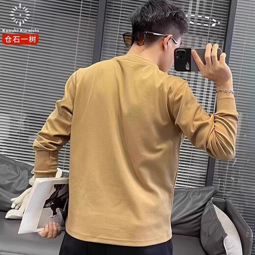 Kuraishi Kazuki trendy brand fashion solid color Henry shirt round neck sweatshirt men's spring and autumn new high-end fashion casual long-sleeved clothes black 2XL 150-162Jin Jin equals 0.5 kg