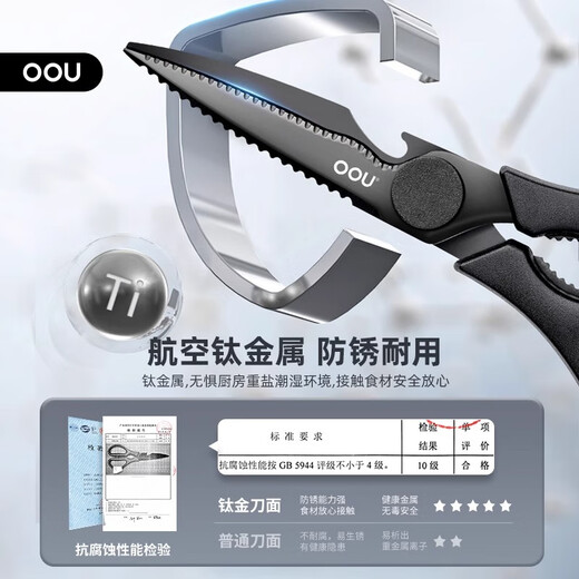 OOU Titanium Scissors Multifunctional Stainless Steel Powerful Scissors Home Kitchen Scissors Food Fish Killing Barbecue Tool Black