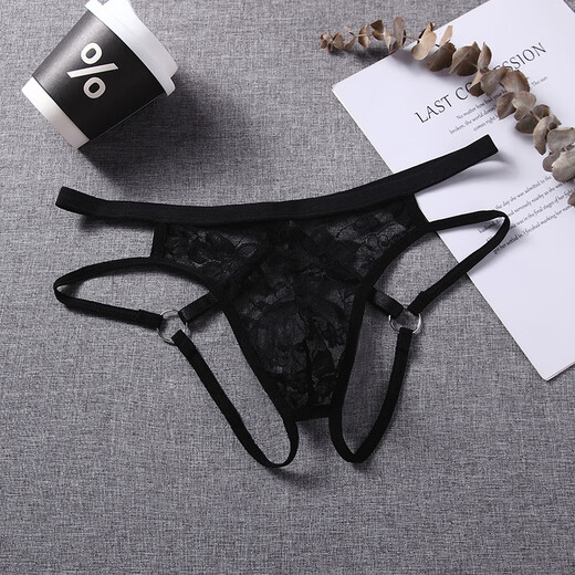 He Jiagong Men's Lace Sexy Transparent Temptation T-Pants T-Pants Revealing Buttocks, Open Crotch, Low Waist Hollow Bag Underwear, Black, One Size