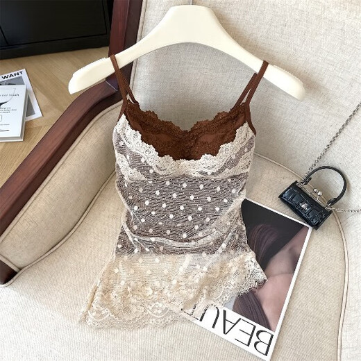 Polka-dot lace fake two-piece mesh suspender for women in summer sexy hottie tube top beauty suspender strap breast pad outer wear small top purple pink version one size