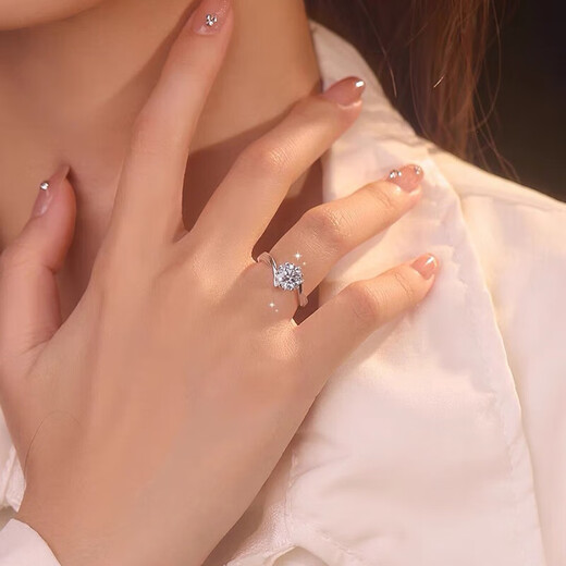 Pt950 Platinum Moissanite Ring Diamond Ring Proposal One Carat Snowflake Style Valentine's Day Gift for Girlfriend Twisting Arm Snowflake 50 Points + Luxury Gift Box + Engraving - Light Luxury Style Closed Ring No. 14