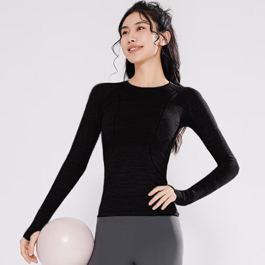 VICTORIATOURIST Sports T-shirt Women's Autumn and Winter Yoga Wear Tops Running Fitness Wear Pilates Training Slim Long Sleeve Bottoming Shirt Black M