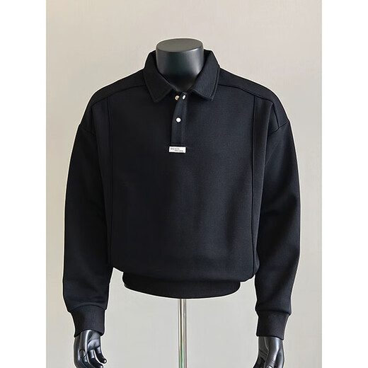 7 excellent products Henry collar sweatshirt men's autumn and winter new American lapel bottoming shirt heavy loose jacket top men 0663-D838 black M