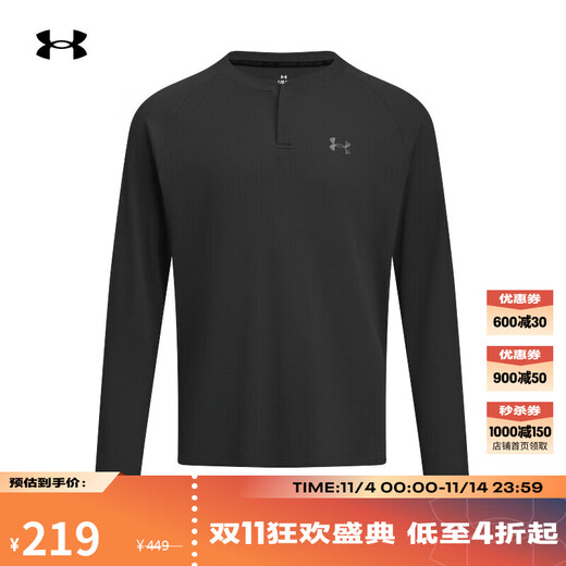 UNDERARMOUR EF Men's Henry Collar Sports Casual Long Sleeve T-Shirt 6010174 Black 001 2XL