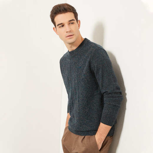 Crocodile shirt autumn and winter new style 100% sheep wool thickened half turtleneck cable warm bottoming sweater men's wool sweater men's floral gray M 170/88A (105c)