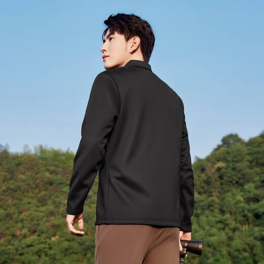 SEVEN outdoor/seamless/high elastic SEVEN easy-care long-sleeved polo shirt men's wool warm lapel T-shirt black L (175/92A)